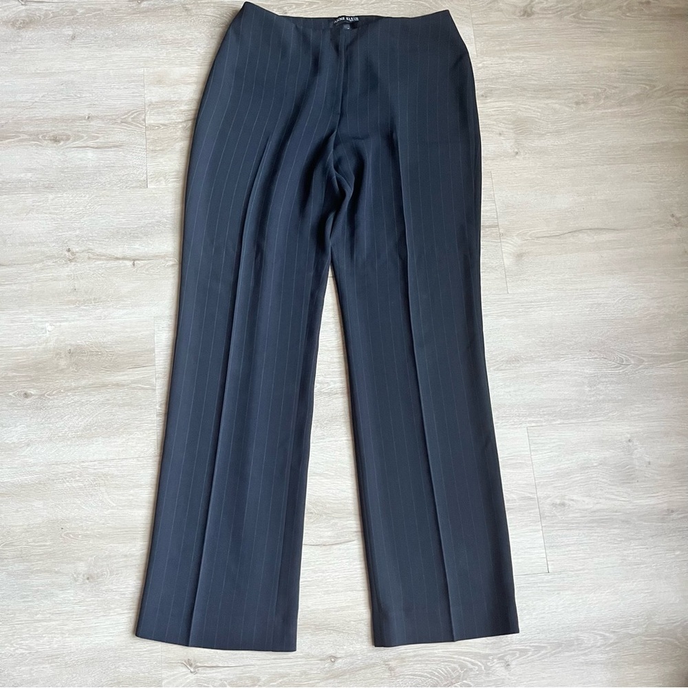 Anne Klein Straight Leg Pin Stripe Trousers Black SZ 10